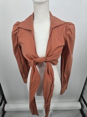 Balboa Rust Orange Tie-Front Puff Sleeve Crop Top Medium (6745)